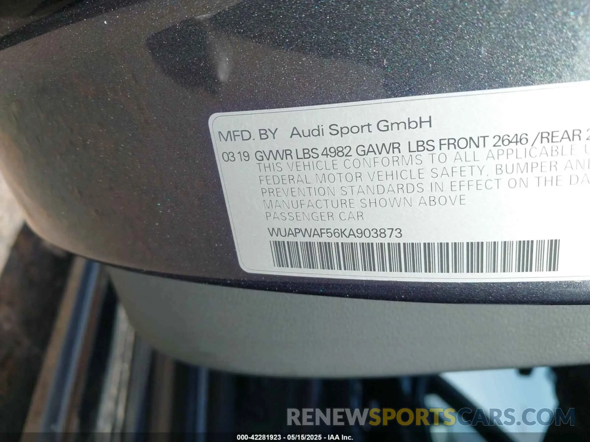 9 Photograph of a damaged car WUAPWAF56KA903873 AUDI RS 5 2019