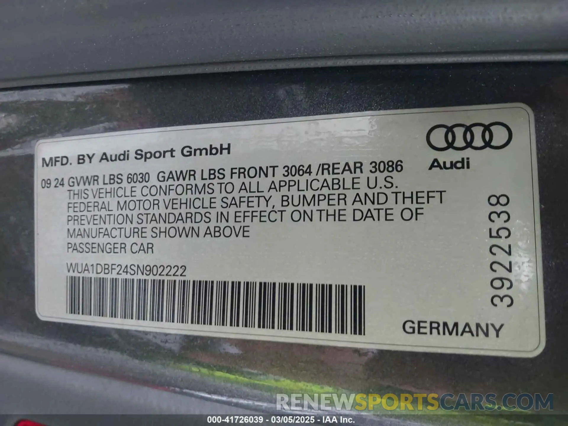 9 Photograph of a damaged car WUA1DBF24SN902222 AUDI RS 6 AVANT 2025