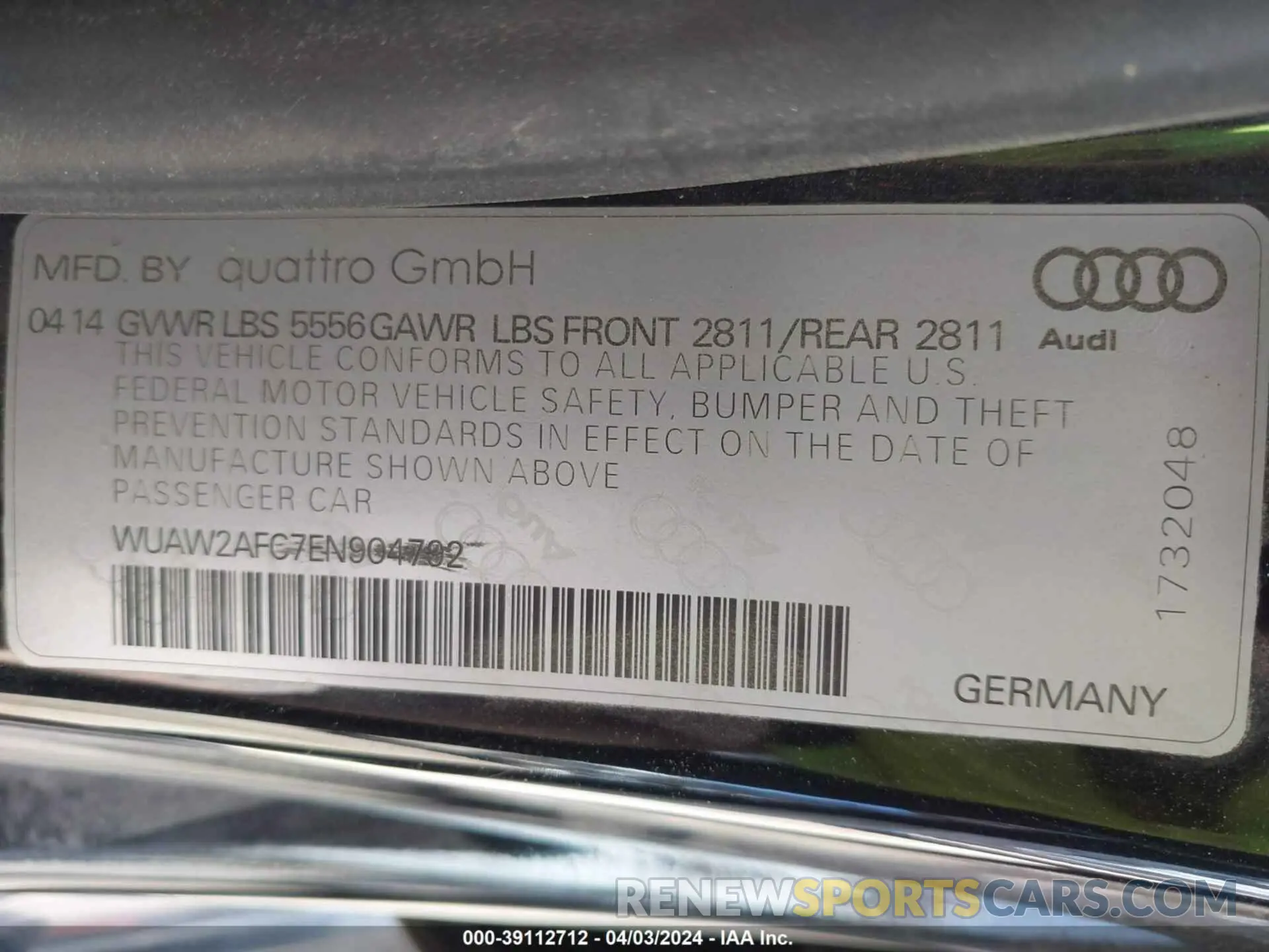 9 Photograph of a damaged car WUAW2AFC7EN904792 AUDI RS 7 2014
