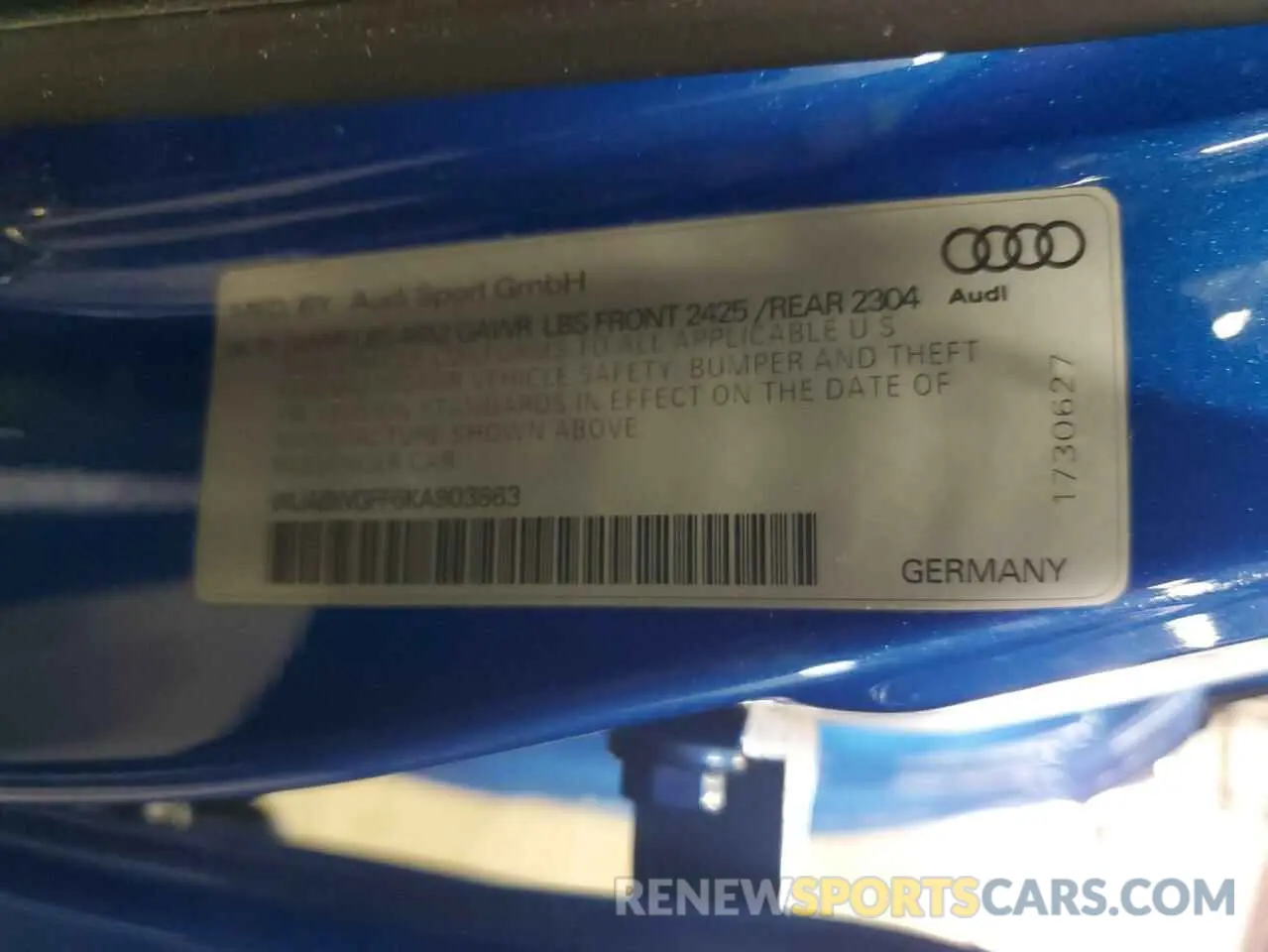 12 Photograph of a damaged car WUABWGFF6KA903863 AUDI RS3 2019