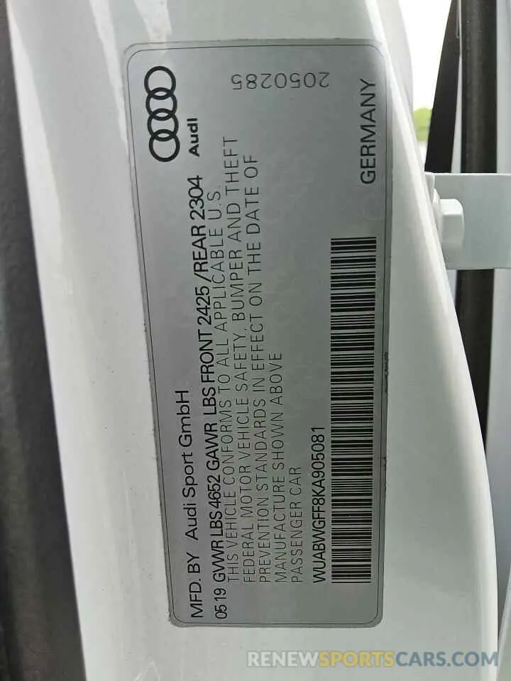 12 Photograph of a damaged car WUABWGFF8KA905081 AUDI RS3 2019