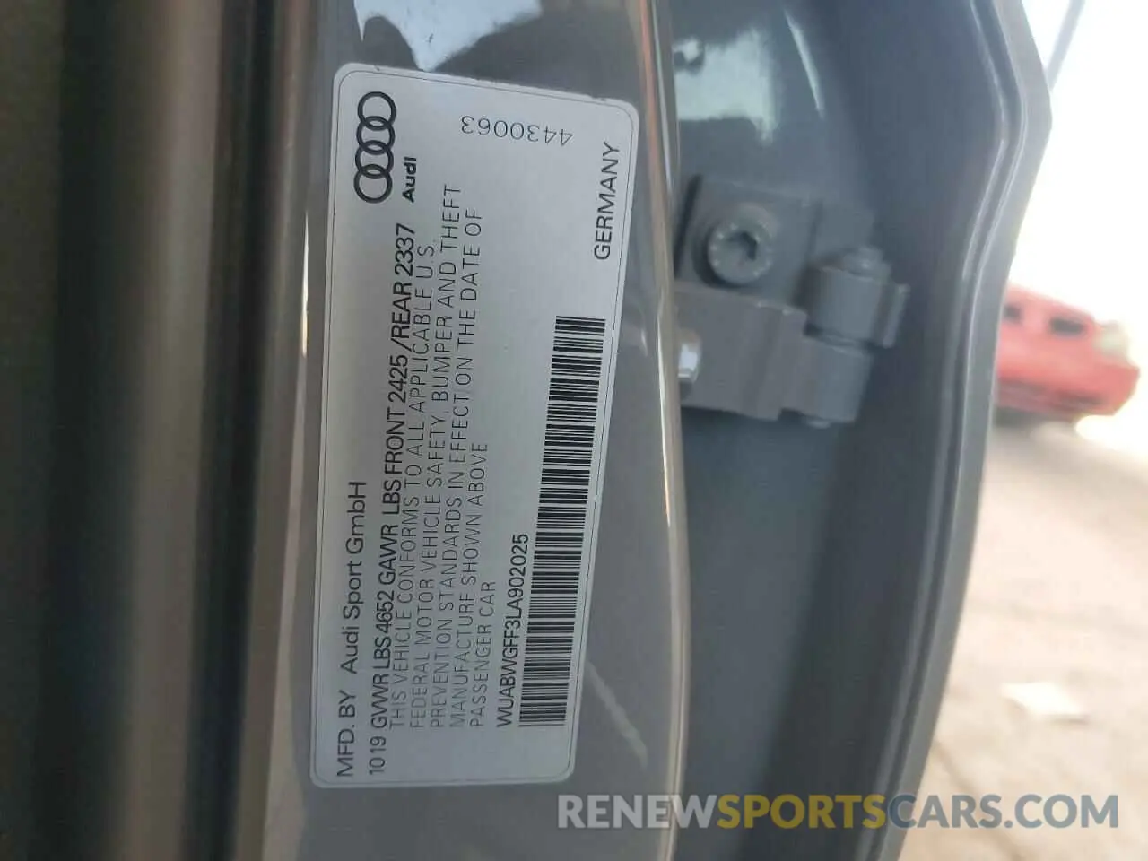 12 Photograph of a damaged car WUABWGFF3LA902025 AUDI RS3 2020