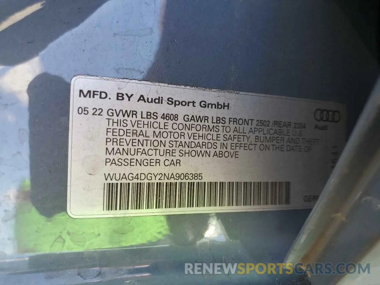 13 Photograph of a damaged car WUAG4DGY2NA906385 AUDI RS3 2022
