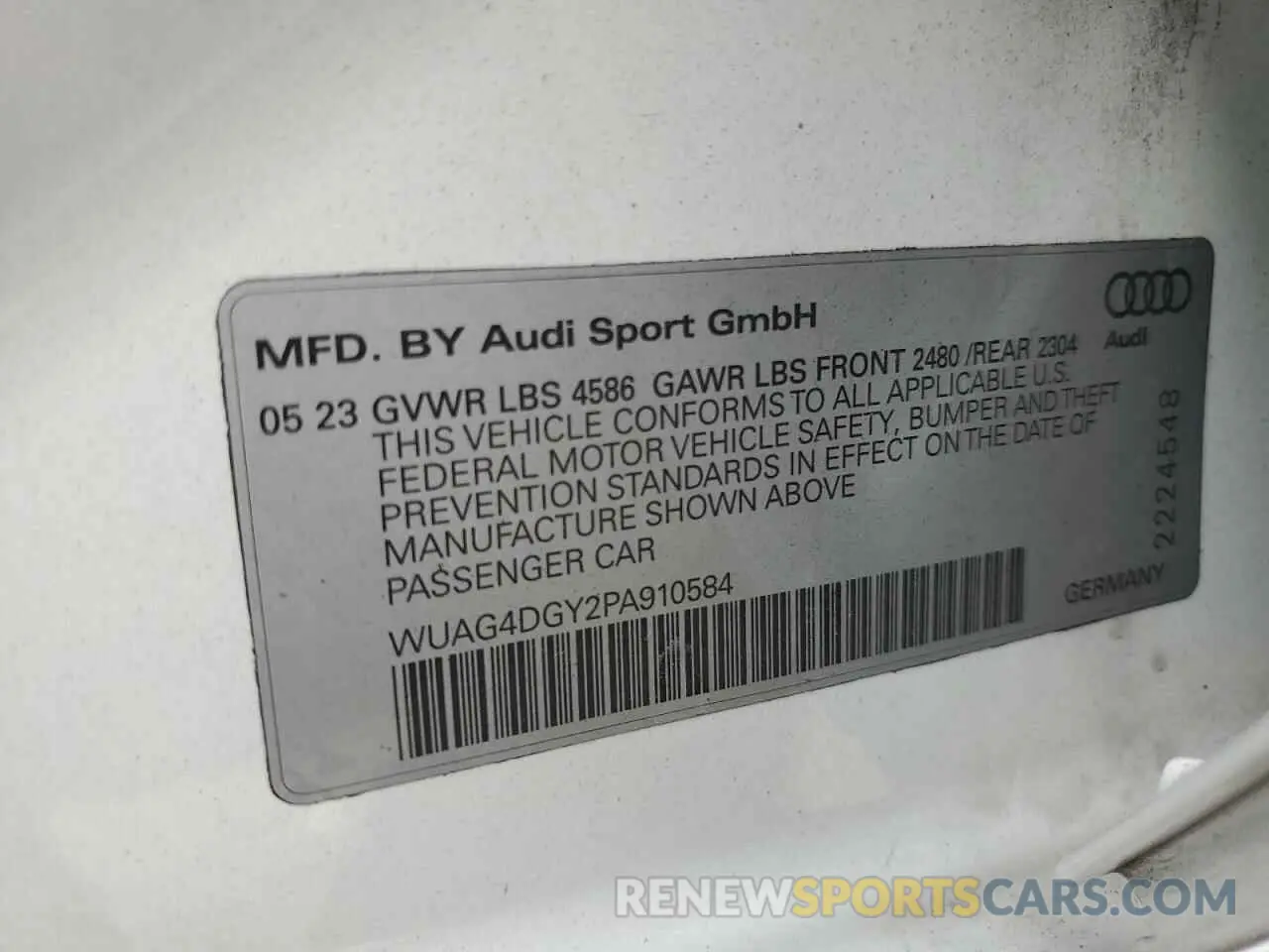 14 Photograph of a damaged car WUAG4DGY2PA910584 AUDI RS3 2023