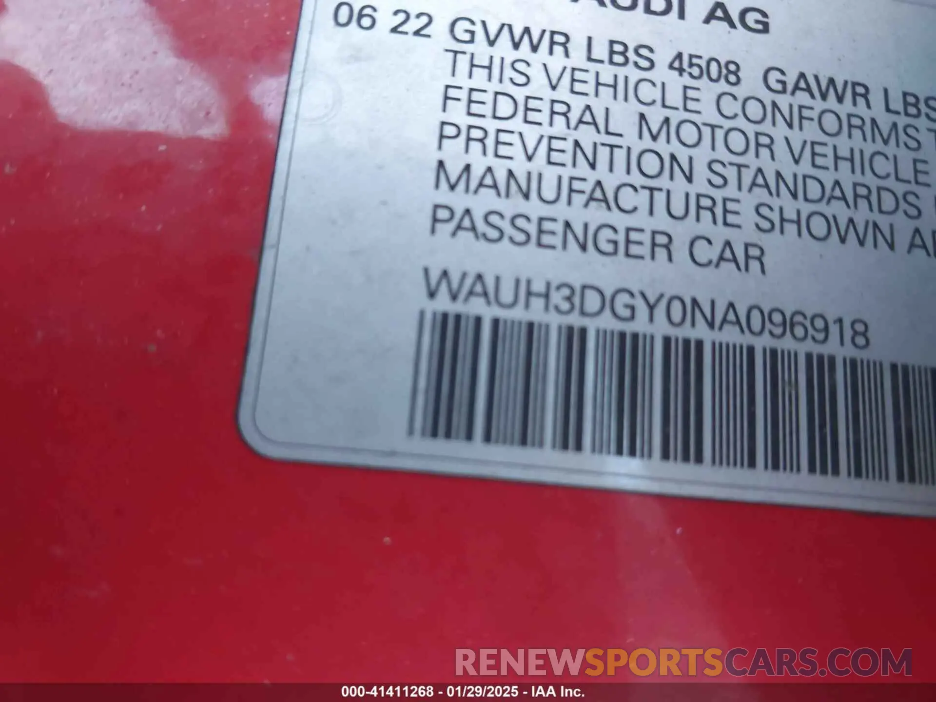 9 Photograph of a damaged car WAUH3DGY0NA096918 AUDI S3 2022