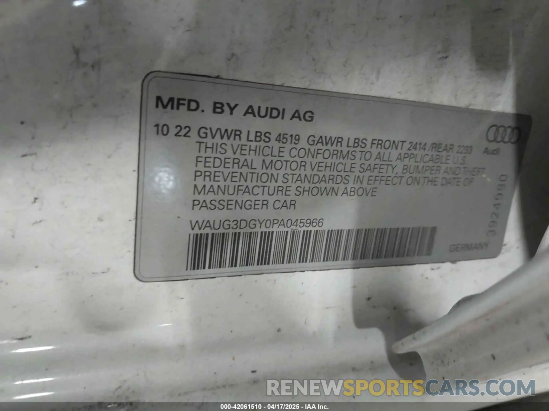 9 Photograph of a damaged car WAUG3DGY0PA045966 AUDI S3 2023