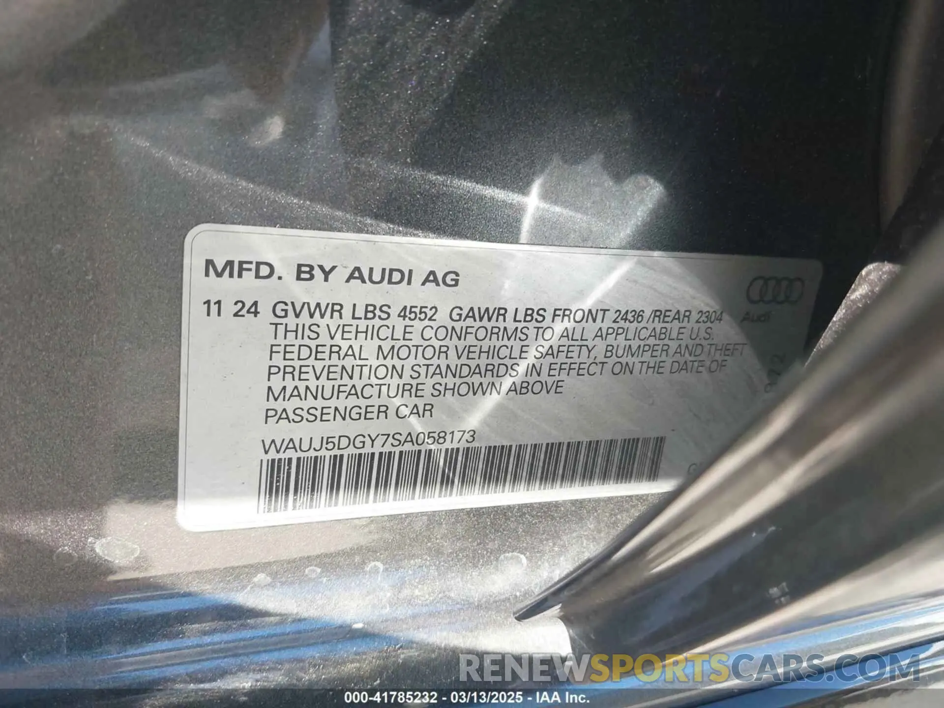 9 Photograph of a damaged car WAUJ5DGY7SA058173 AUDI S3 2025