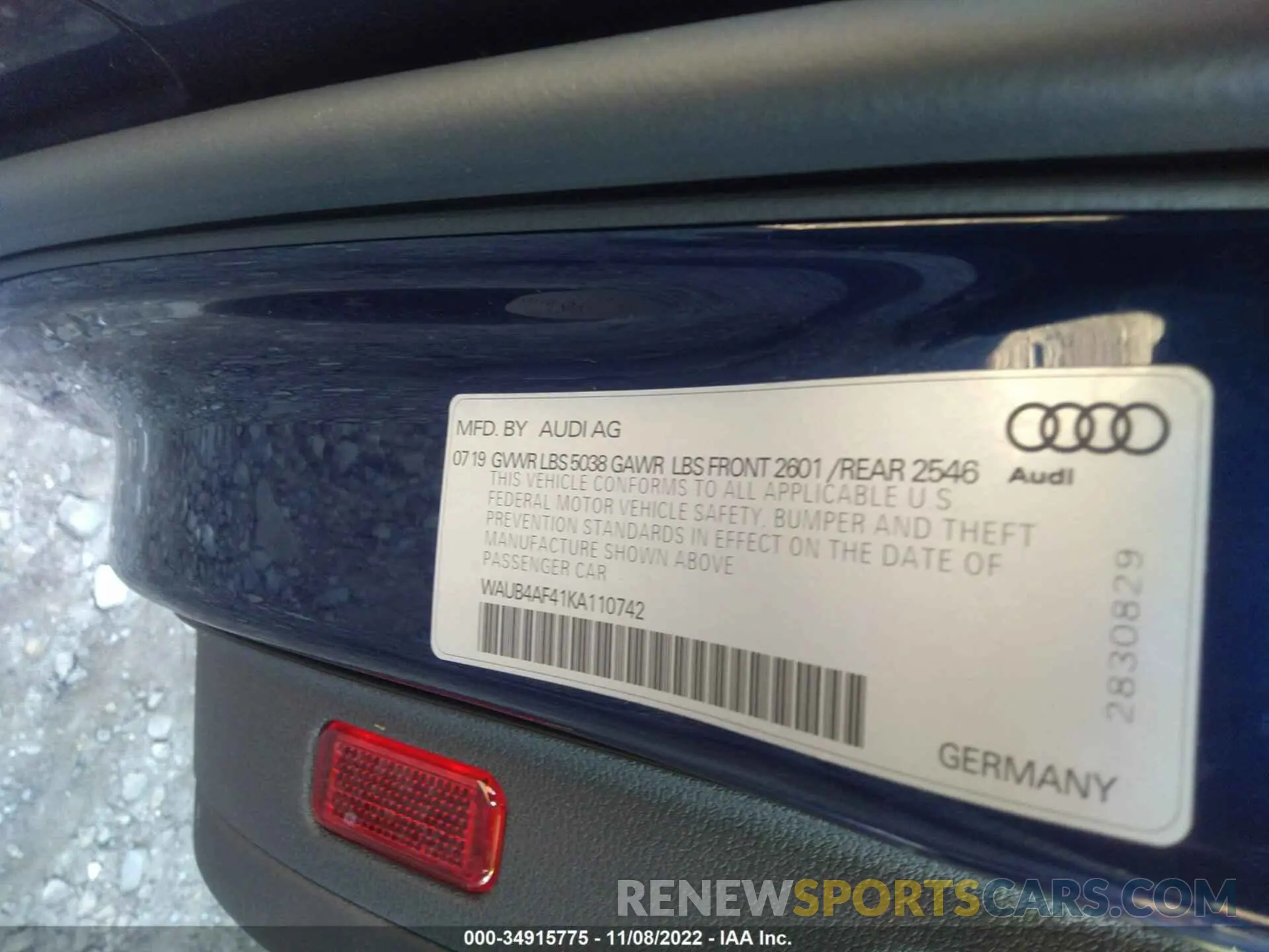9 Photograph of a damaged car WAUB4AF41KA110742 AUDI S4 2019