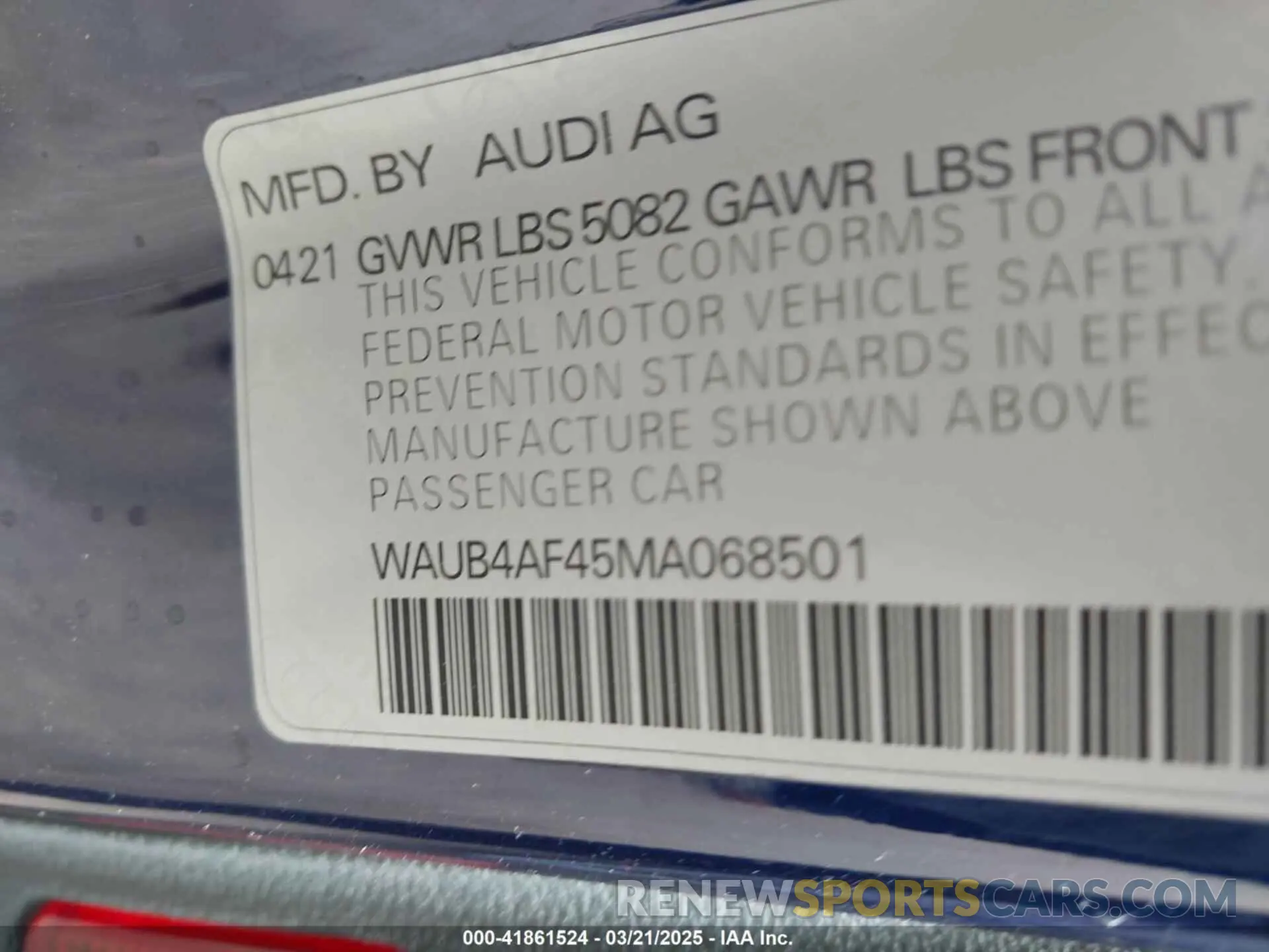 9 Photograph of a damaged car WAUB4AF45MA068501 AUDI S4 2021