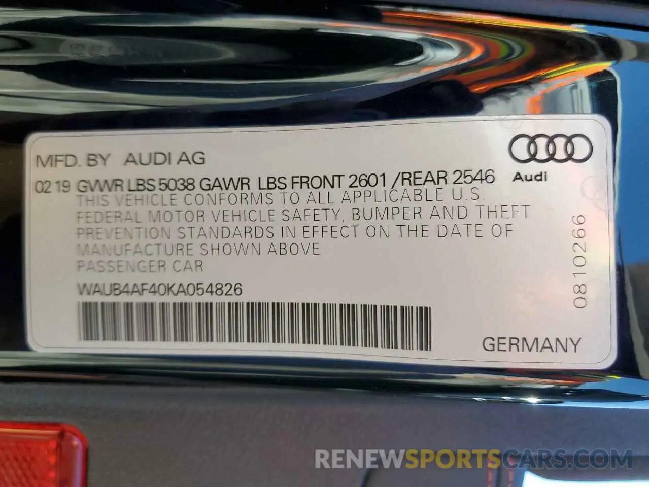 12 Photograph of a damaged car WAUB4AF40KA054826 AUDI S4/RS4 2019