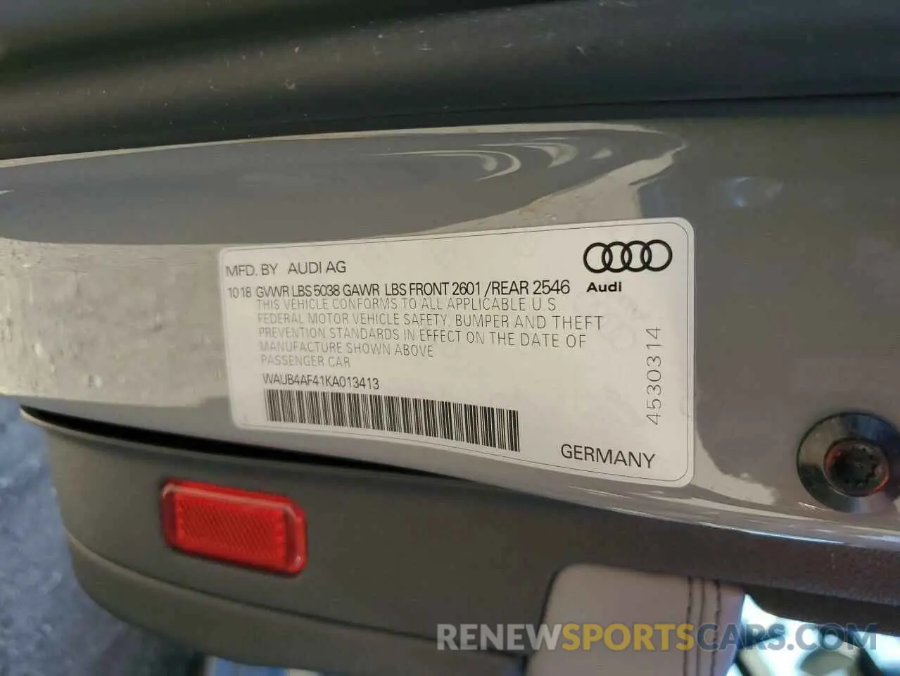 12 Photograph of a damaged car WAUB4AF41KA013413 AUDI S4/RS4 2019