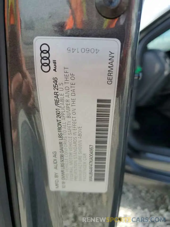 13 Photograph of a damaged car WAUB4AF47KA004957 AUDI S4/RS4 2019