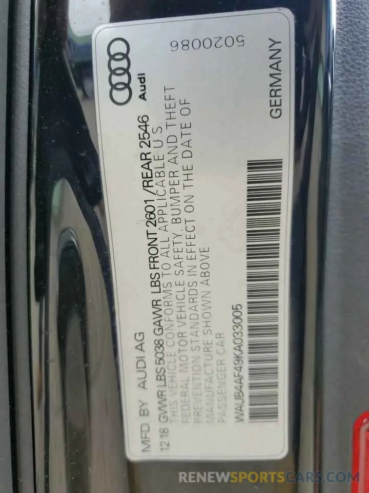 12 Photograph of a damaged car WAUB4AF49KA033005 AUDI S4/RS4 2019