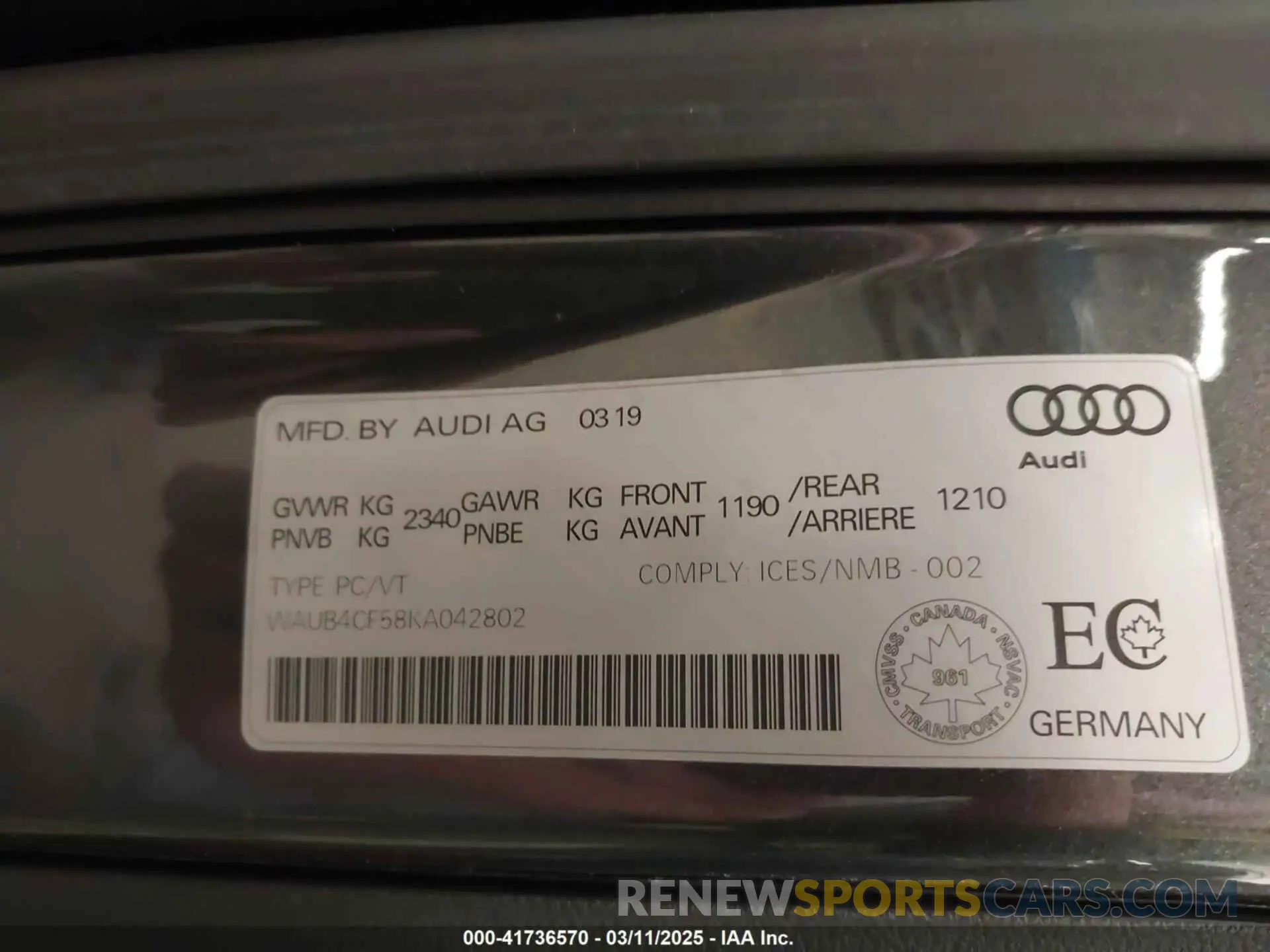 9 Photograph of a damaged car WAUB4CF58KA042802 AUDI S5 2019