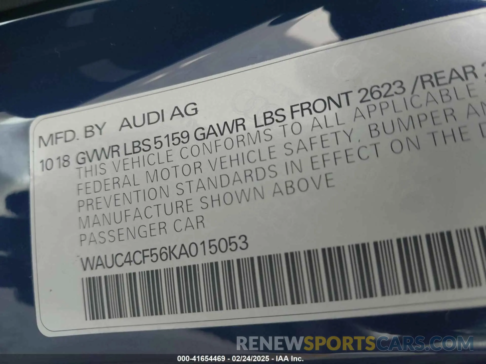 9 Photograph of a damaged car WAUC4CF56KA015053 AUDI S5 2019