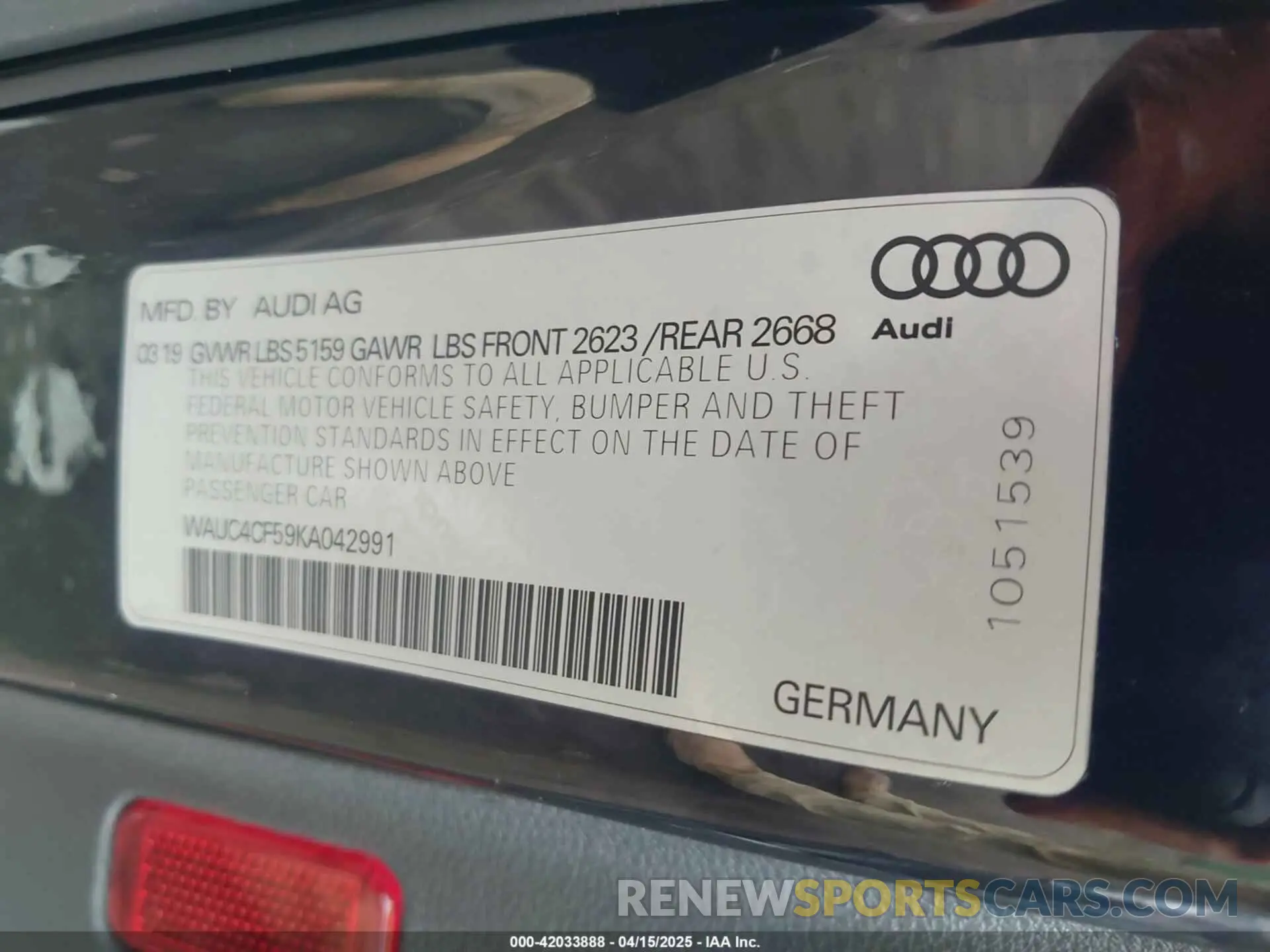9 Photograph of a damaged car WAUC4CF59KA042991 AUDI S5 2019