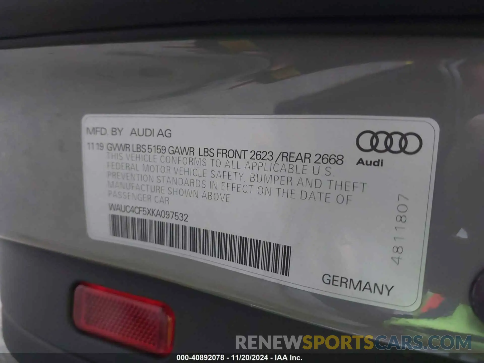 9 Photograph of a damaged car WAUC4CF5XKA097532 AUDI S5 2019