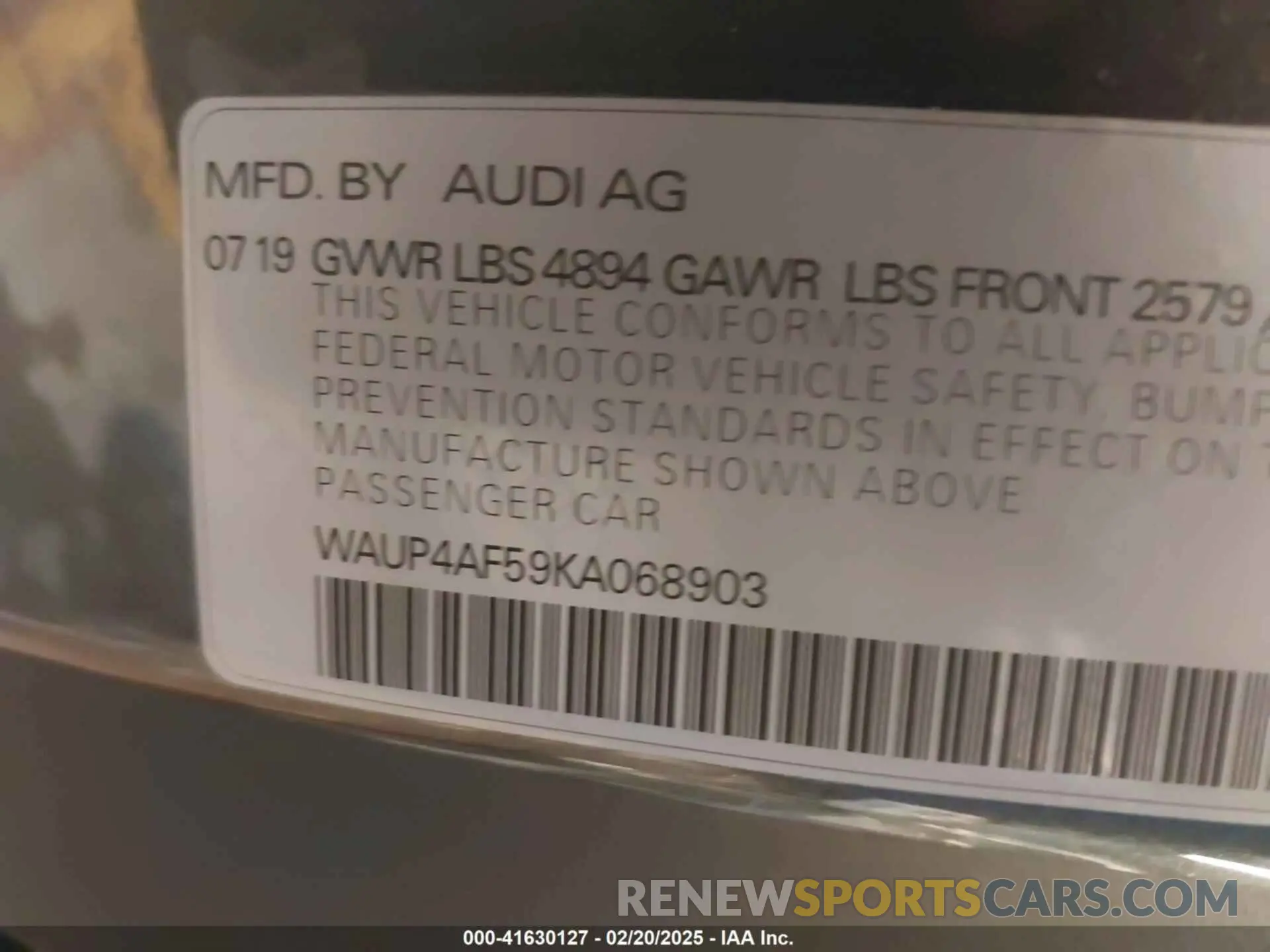 9 Photograph of a damaged car WAUP4AF59KA068903 AUDI S5 2019