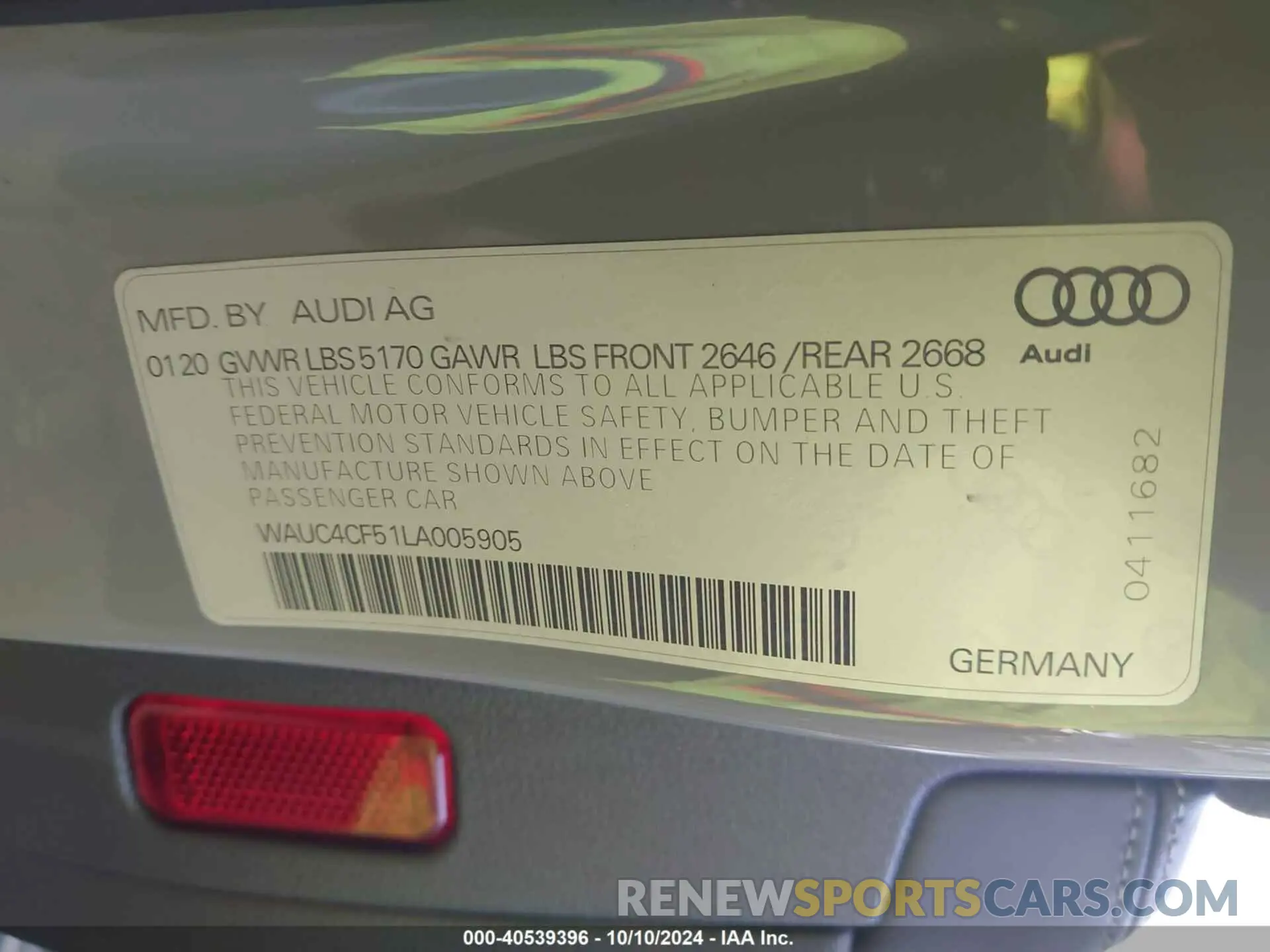 9 Photograph of a damaged car WAUC4CF51LA005905 AUDI S5 2020
