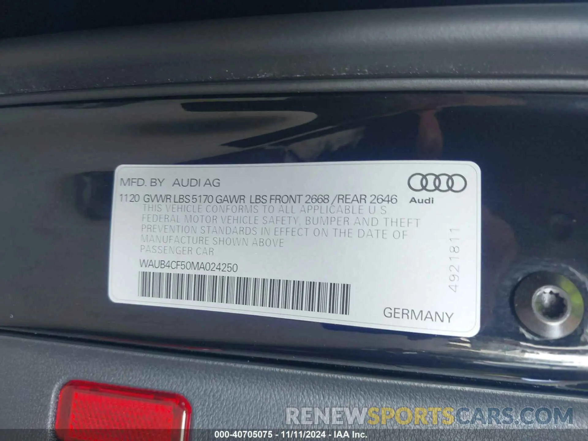 9 Photograph of a damaged car WAUB4CF50MA024250 AUDI S5 2021