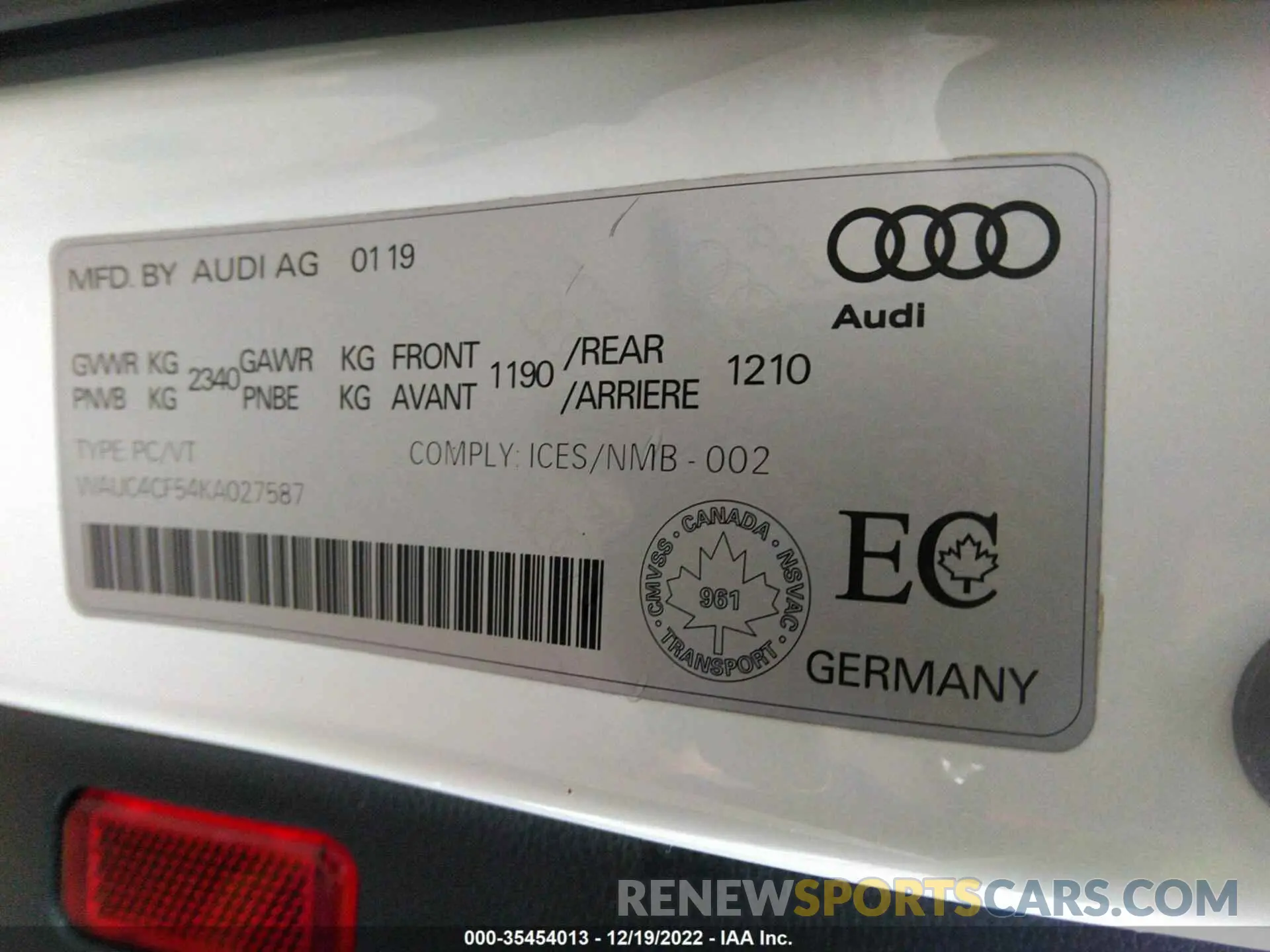 9 Photograph of a damaged car WAUC4CF54KA027587 AUDI S5 SPORTBACK 2019