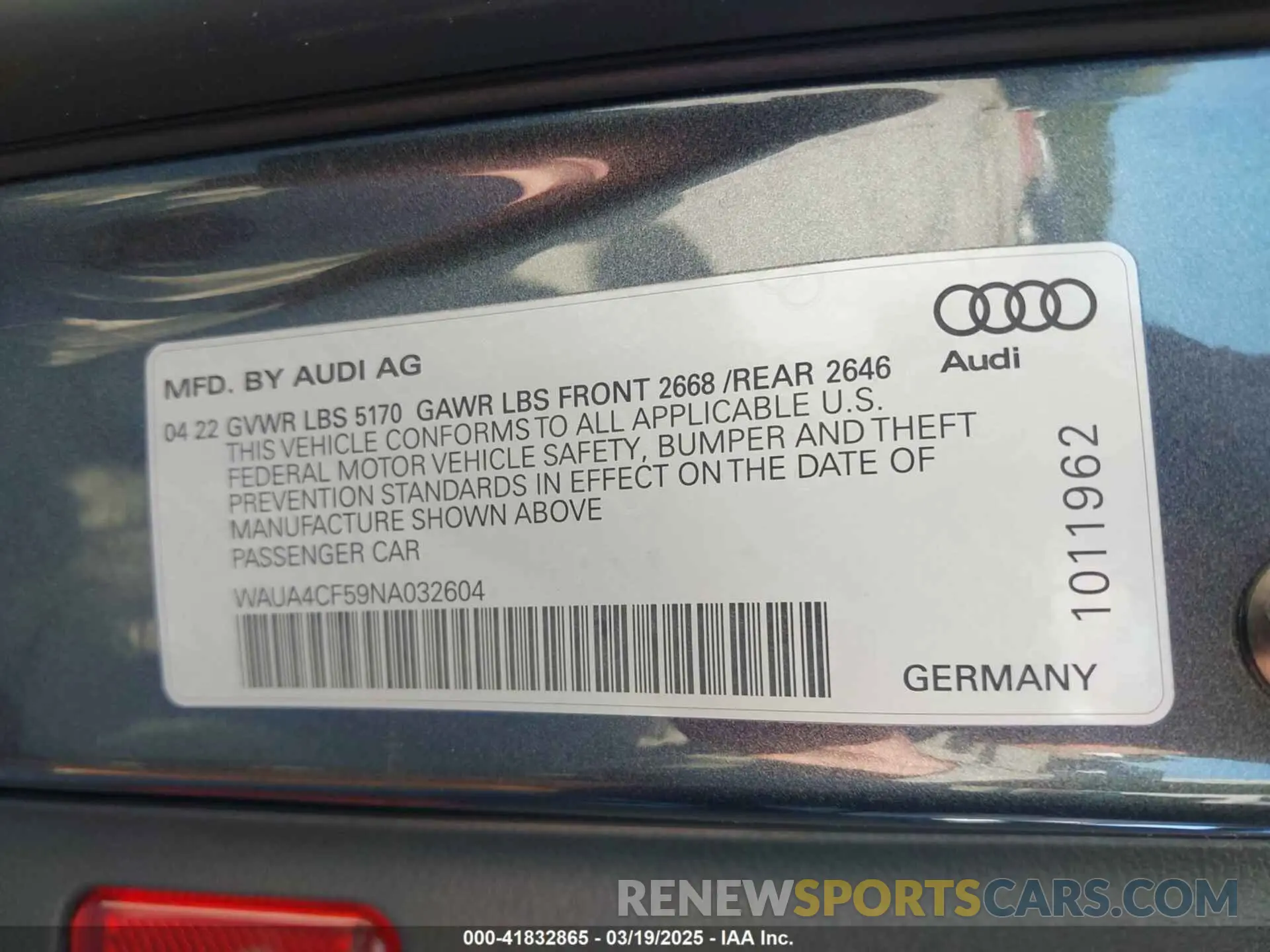 9 Photograph of a damaged car WAUA4CF59NA032604 AUDI S5 SPORTBACK 2022