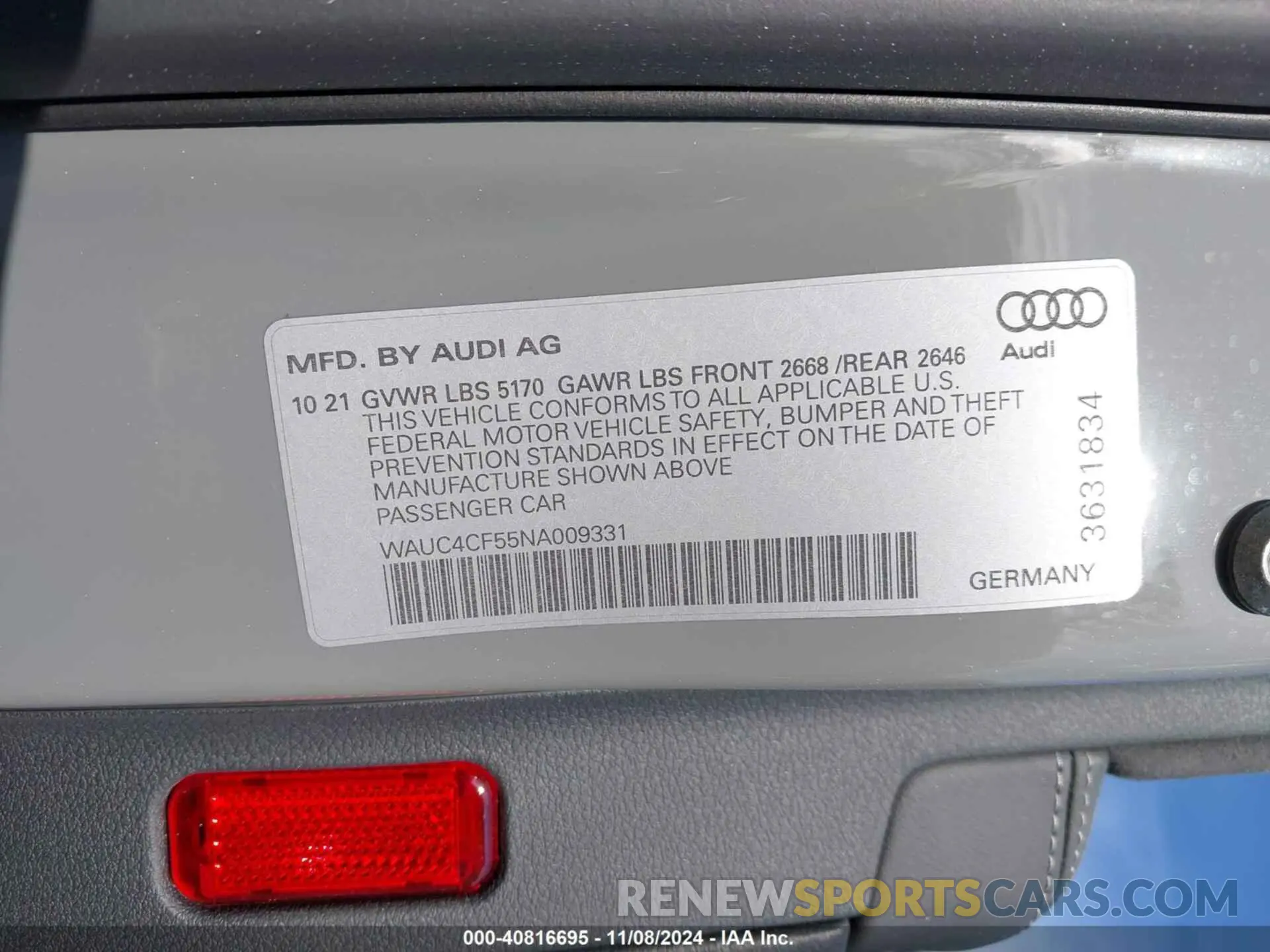 9 Photograph of a damaged car WAUC4CF55NA009331 AUDI S5 SPORTBACK 2022