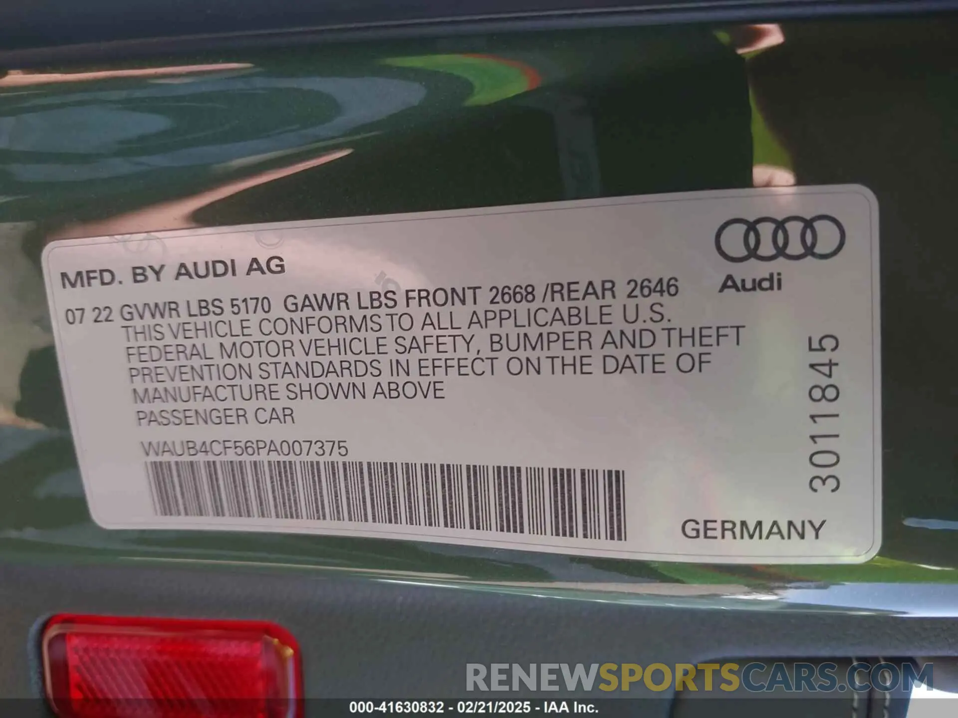 9 Photograph of a damaged car WAUB4CF56PA007375 AUDI S5 SPORTBACK 2023