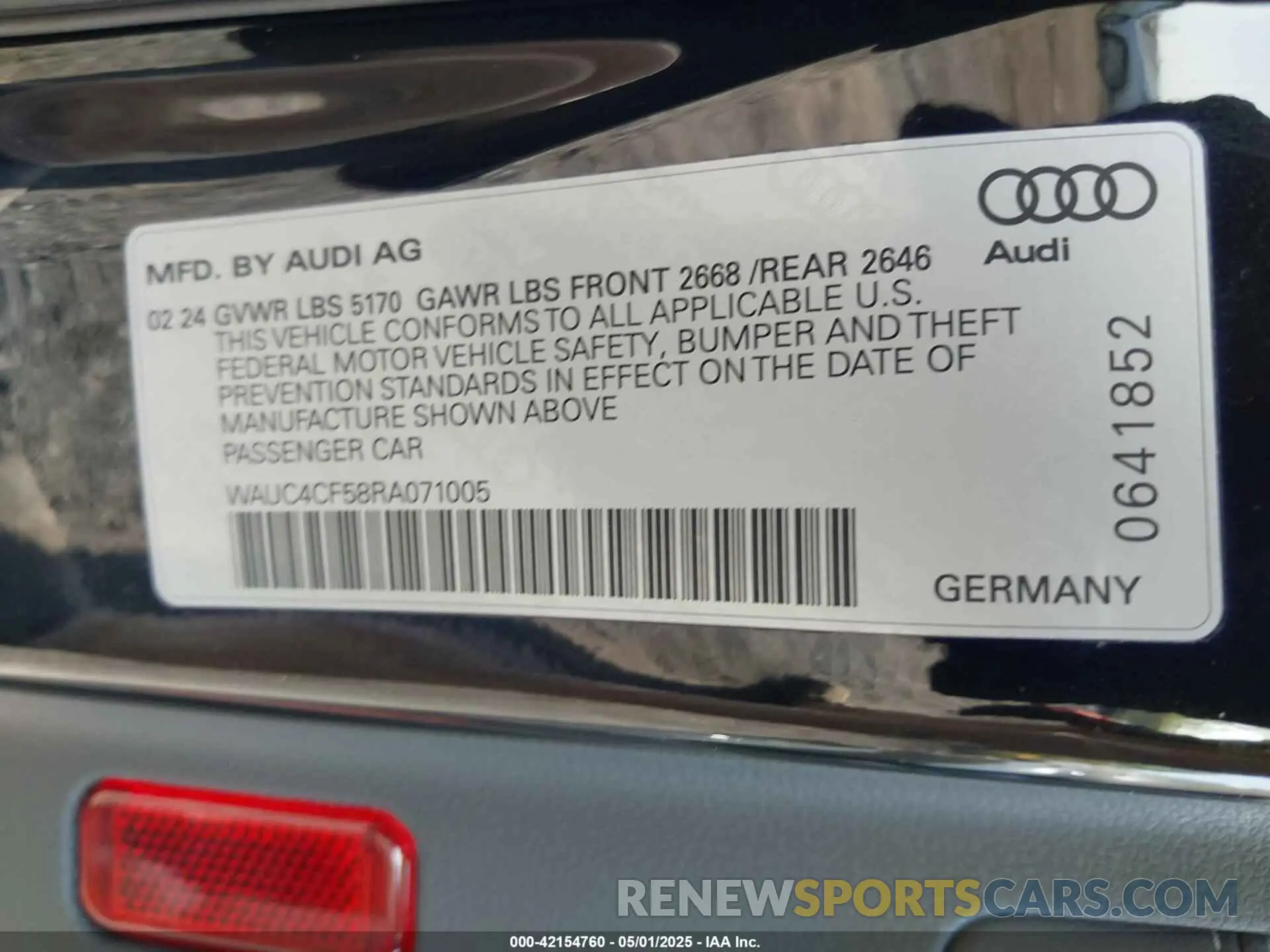 9 Photograph of a damaged car WAUC4CF58RA071005 AUDI S5 SPORTBACK 2024