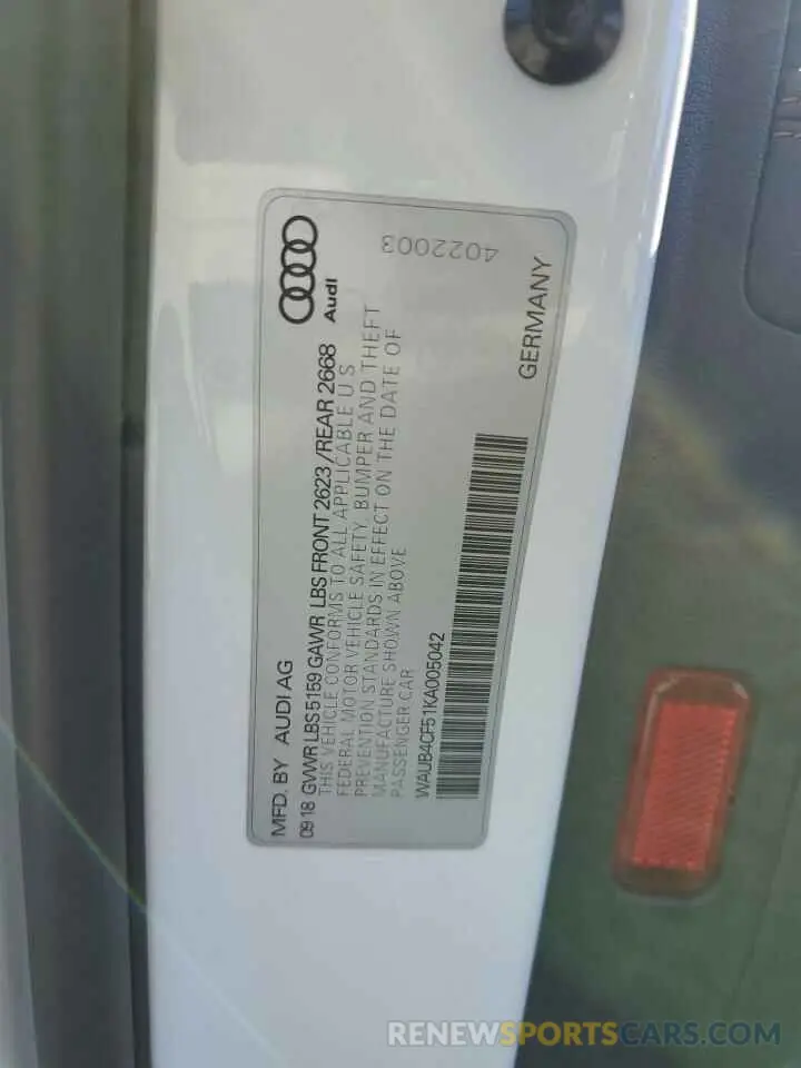 12 Photograph of a damaged car WAUB4CF51KA005042 AUDI S5/RS5 2019