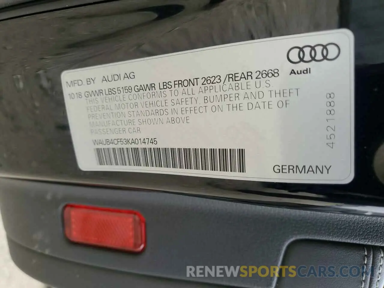 13 Photograph of a damaged car WAUB4CF53KA014745 AUDI S5/RS5 2019