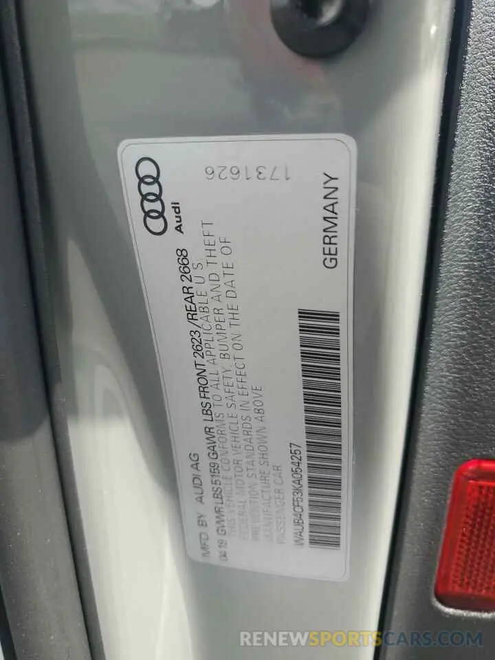 12 Photograph of a damaged car WAUB4CF53KA054257 AUDI S5/RS5 2019