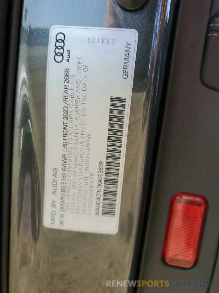 13 Photograph of a damaged car WAUC4CF51KA063639 AUDI S5/RS5 2019