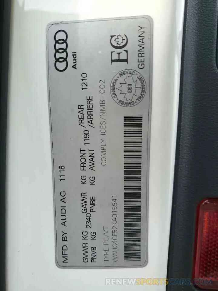 12 Photograph of a damaged car WAUC4CF52KA015941 AUDI S5/RS5 2019
