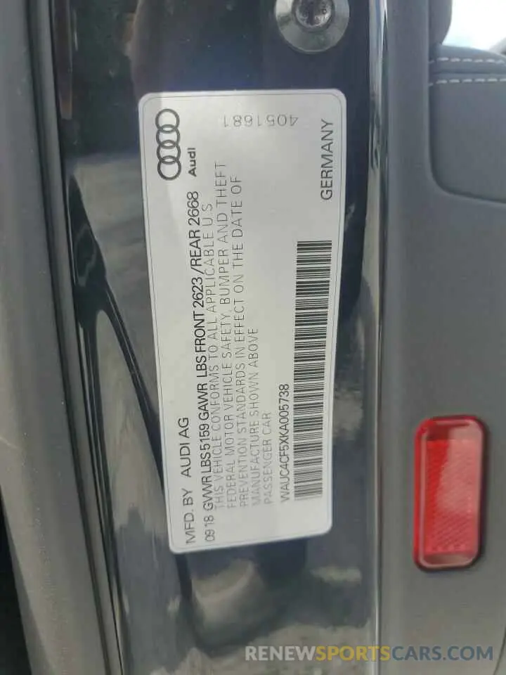 12 Photograph of a damaged car WAUC4CF5XKA005738 AUDI S5/RS5 2019