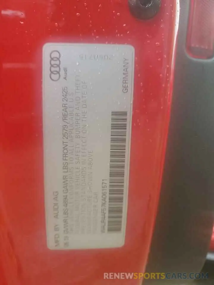 12 Photograph of a damaged car WAUR4AF57KA061571 AUDI S5/RS5 2019