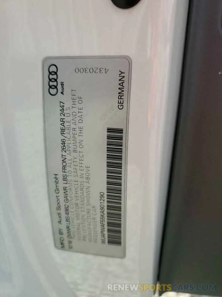 13 Photograph of a damaged car WUAPWAF55KA901290 AUDI S5/RS5 2019