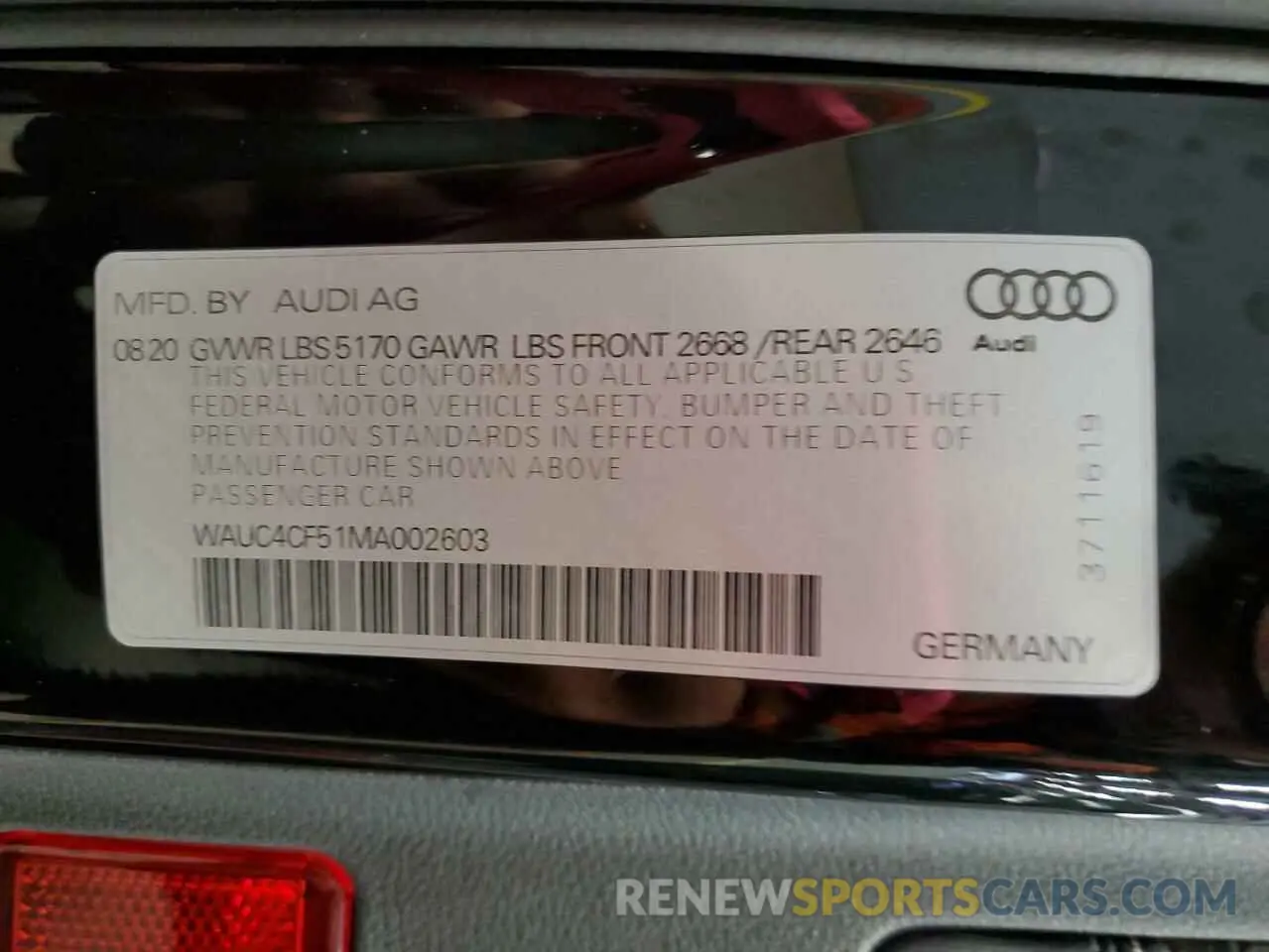 12 Photograph of a damaged car WAUC4CF51MA002603 AUDI S5/RS5 2021
