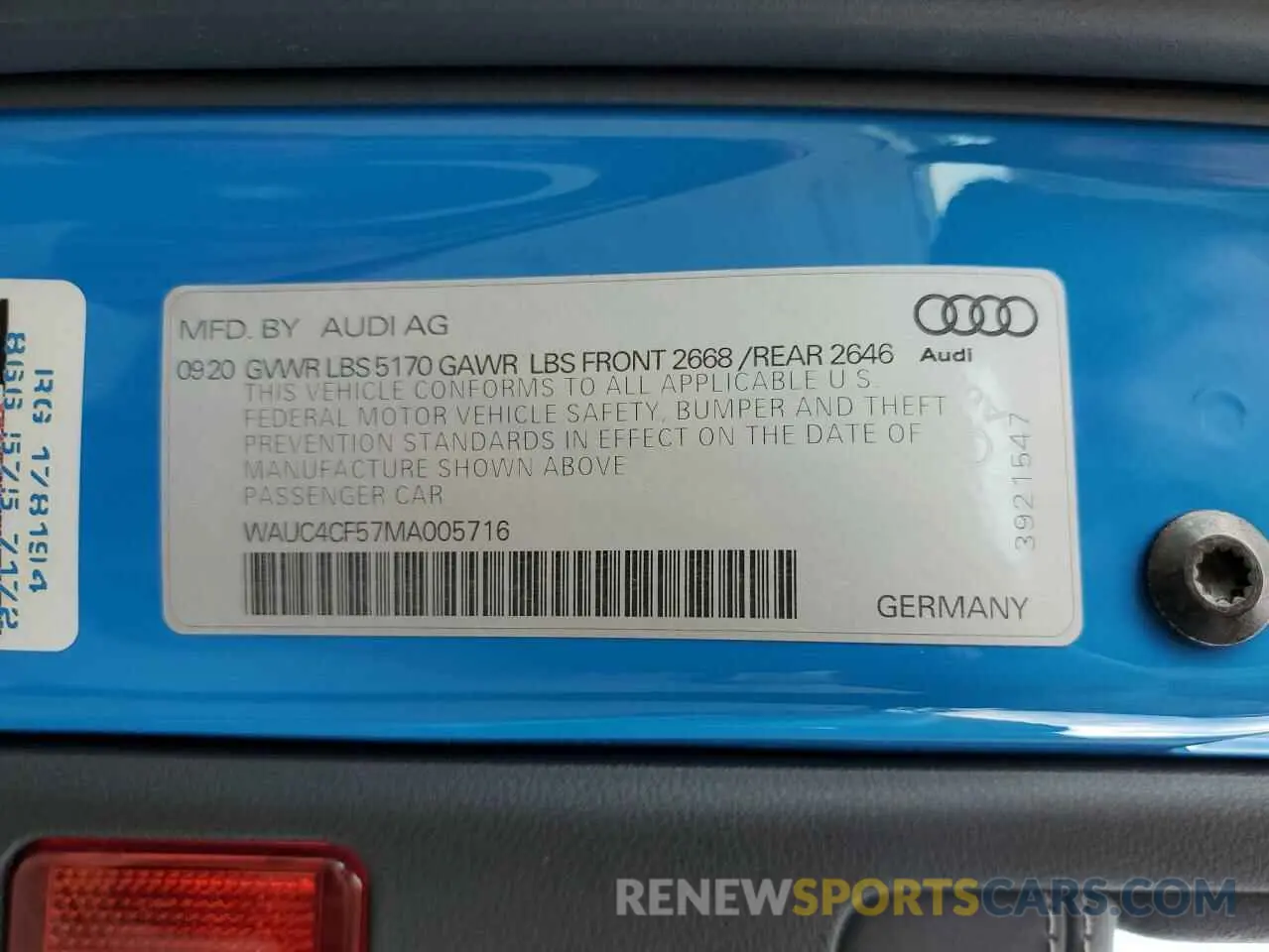 12 Photograph of a damaged car WAUC4CF57MA005716 AUDI S5/RS5 2021