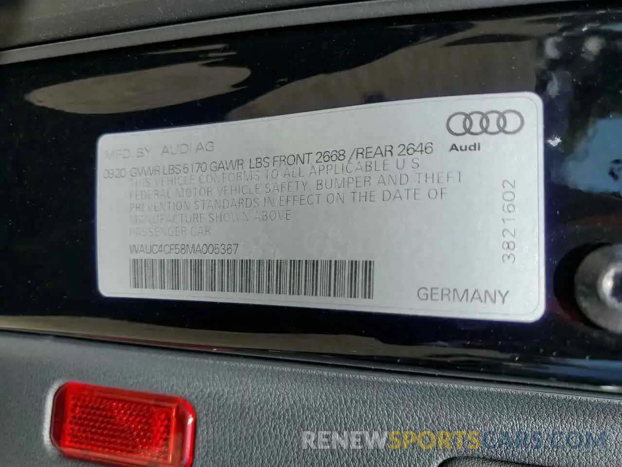 13 Photograph of a damaged car WAUC4CF58MA005367 AUDI S5/RS5 2021