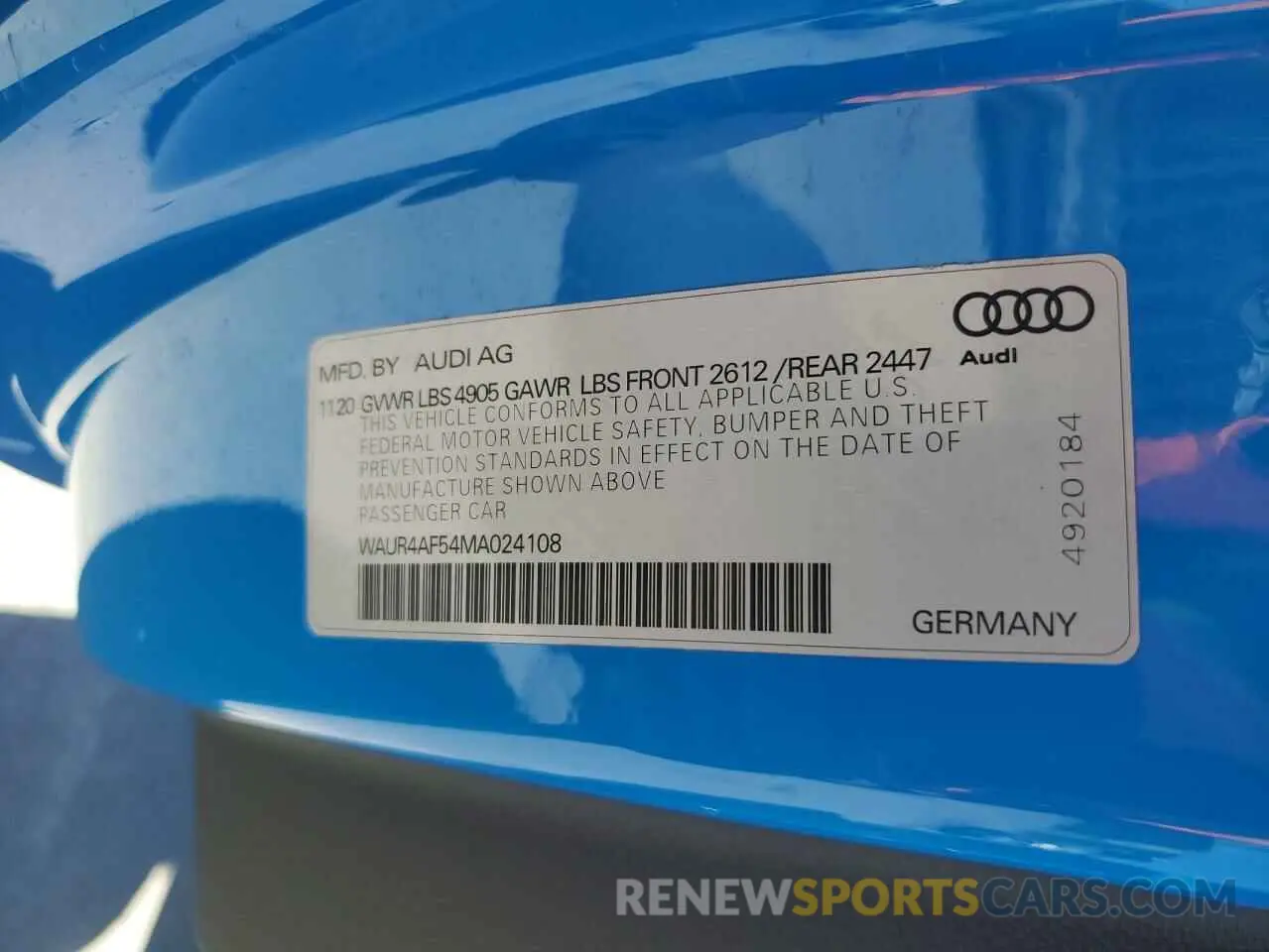 12 Photograph of a damaged car WAUR4AF54MA024108 AUDI S5/RS5 2021