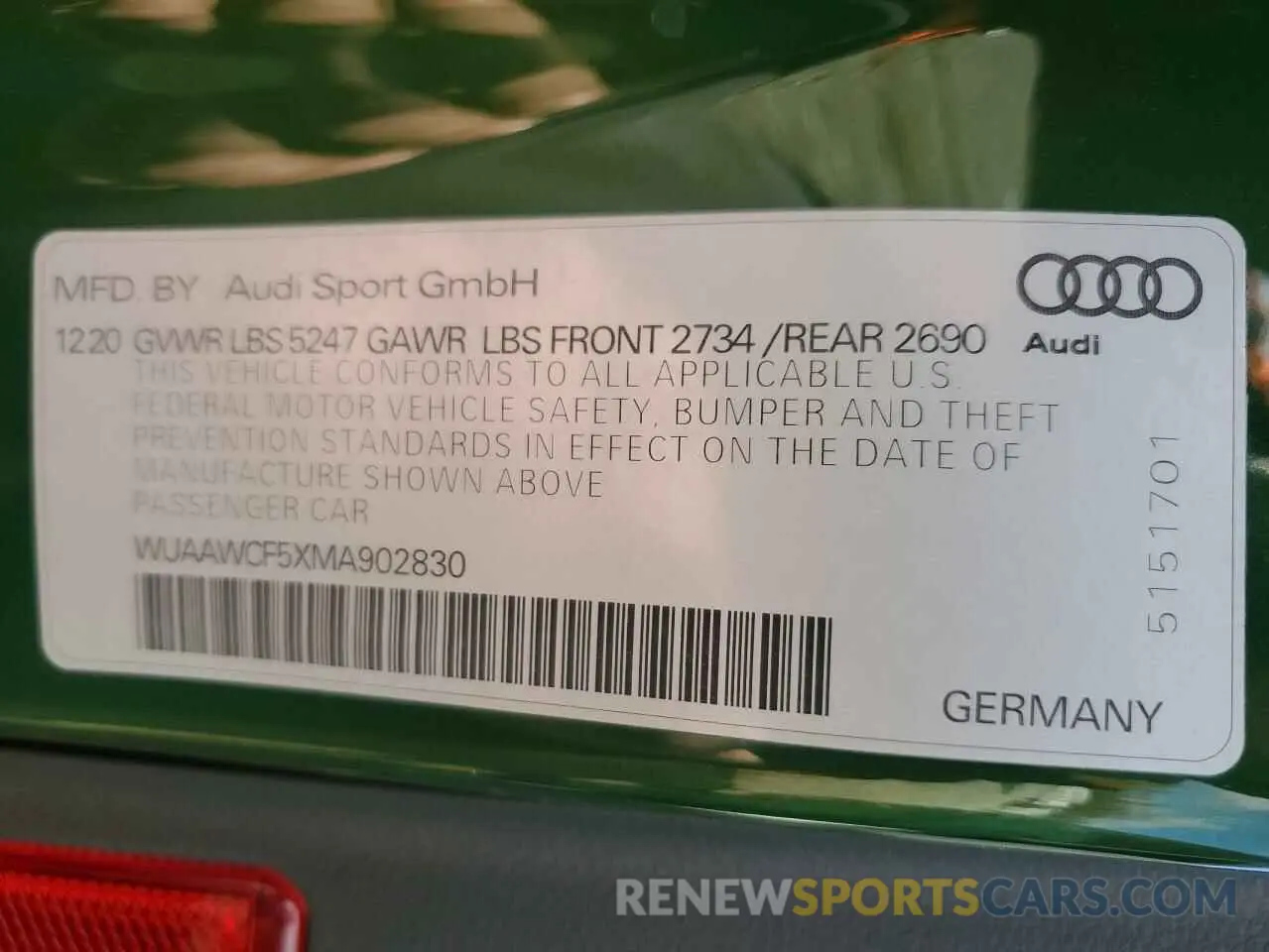 12 Photograph of a damaged car WUAAWCF5XMA902830 AUDI S5/RS5 2021