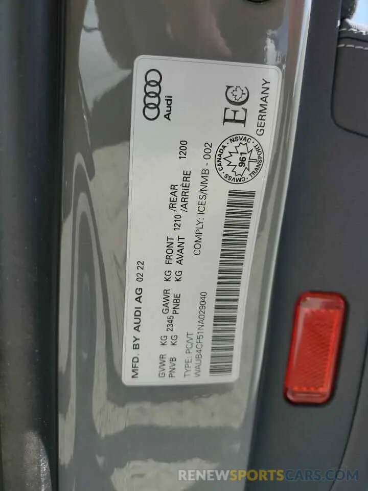 13 Photograph of a damaged car WAUB4CF51NA029040 AUDI S5/RS5 2022
