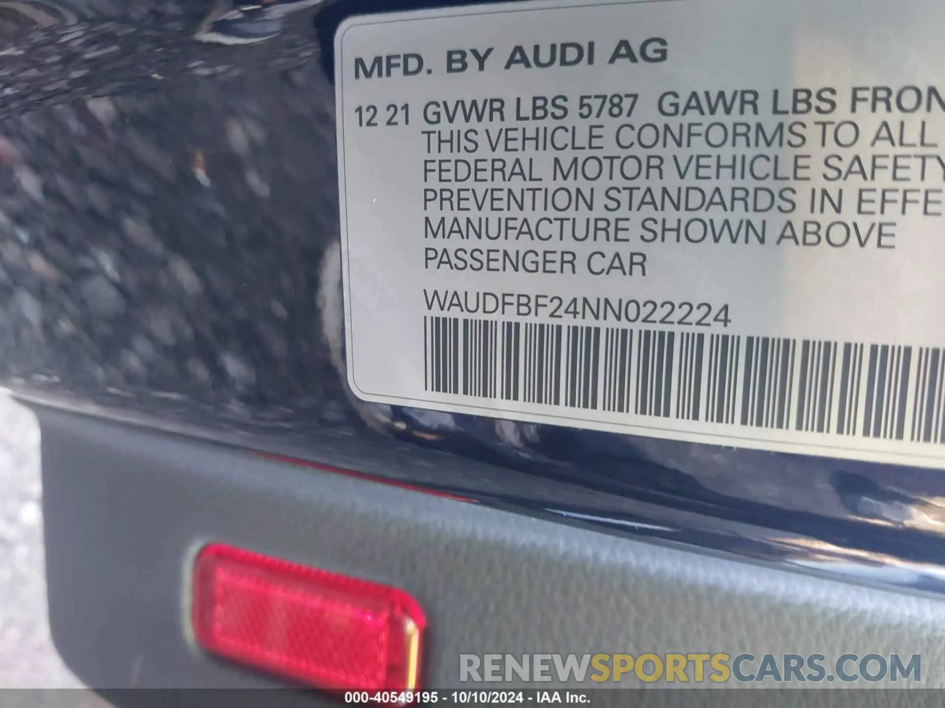 9 Photograph of a damaged car WAUDFBF24NN022224 AUDI S6 2022