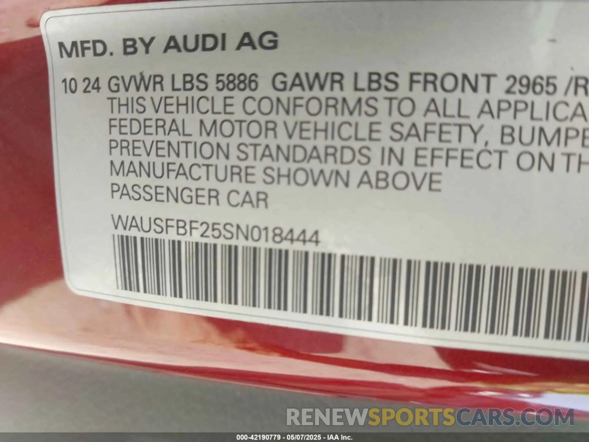 9 Photograph of a damaged car WAUSFBF25SN018444 AUDI S7 SPORTBACK 2025