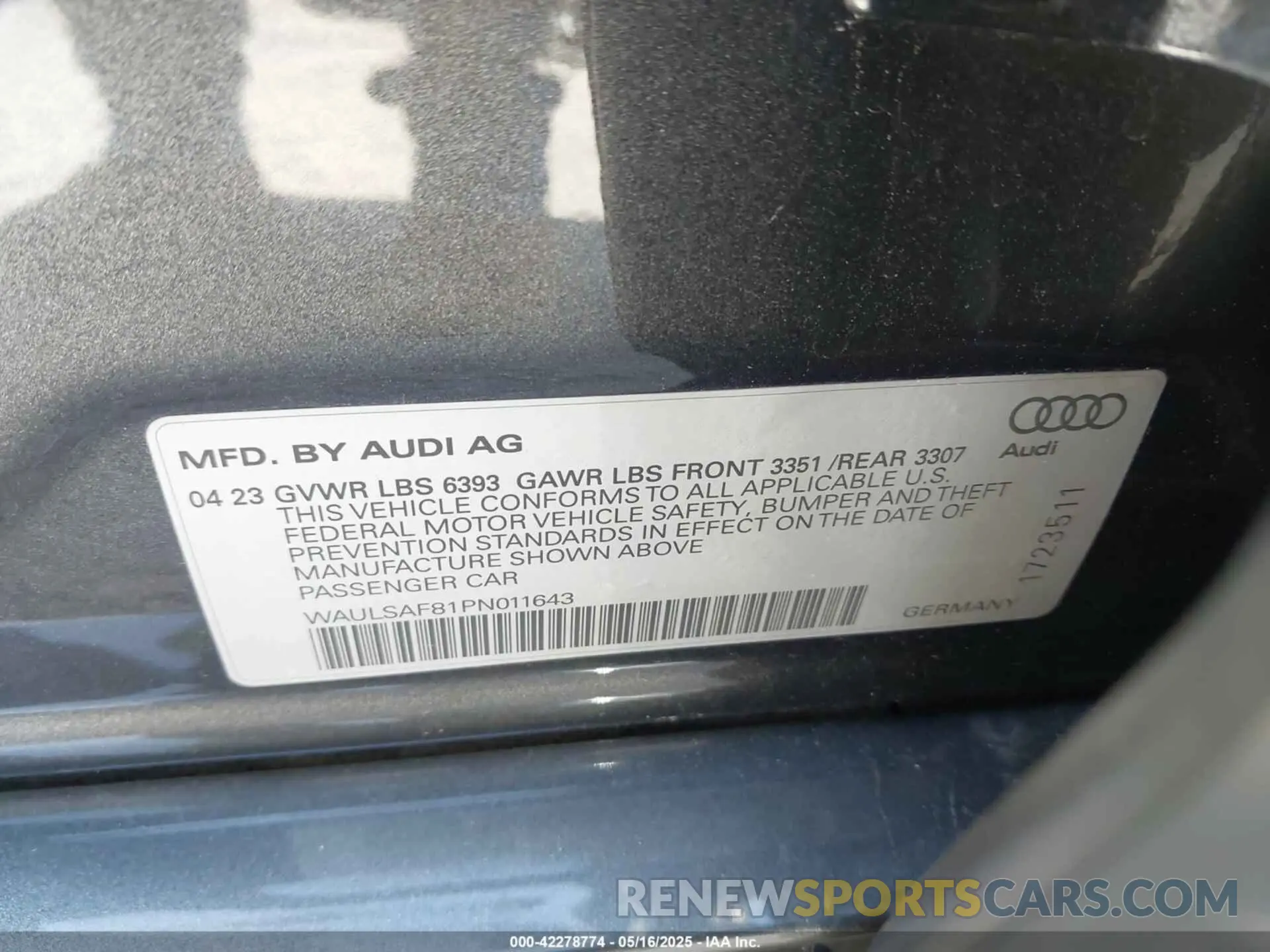 9 Photograph of a damaged car WAULSAF81PN011643 AUDI S8 2023