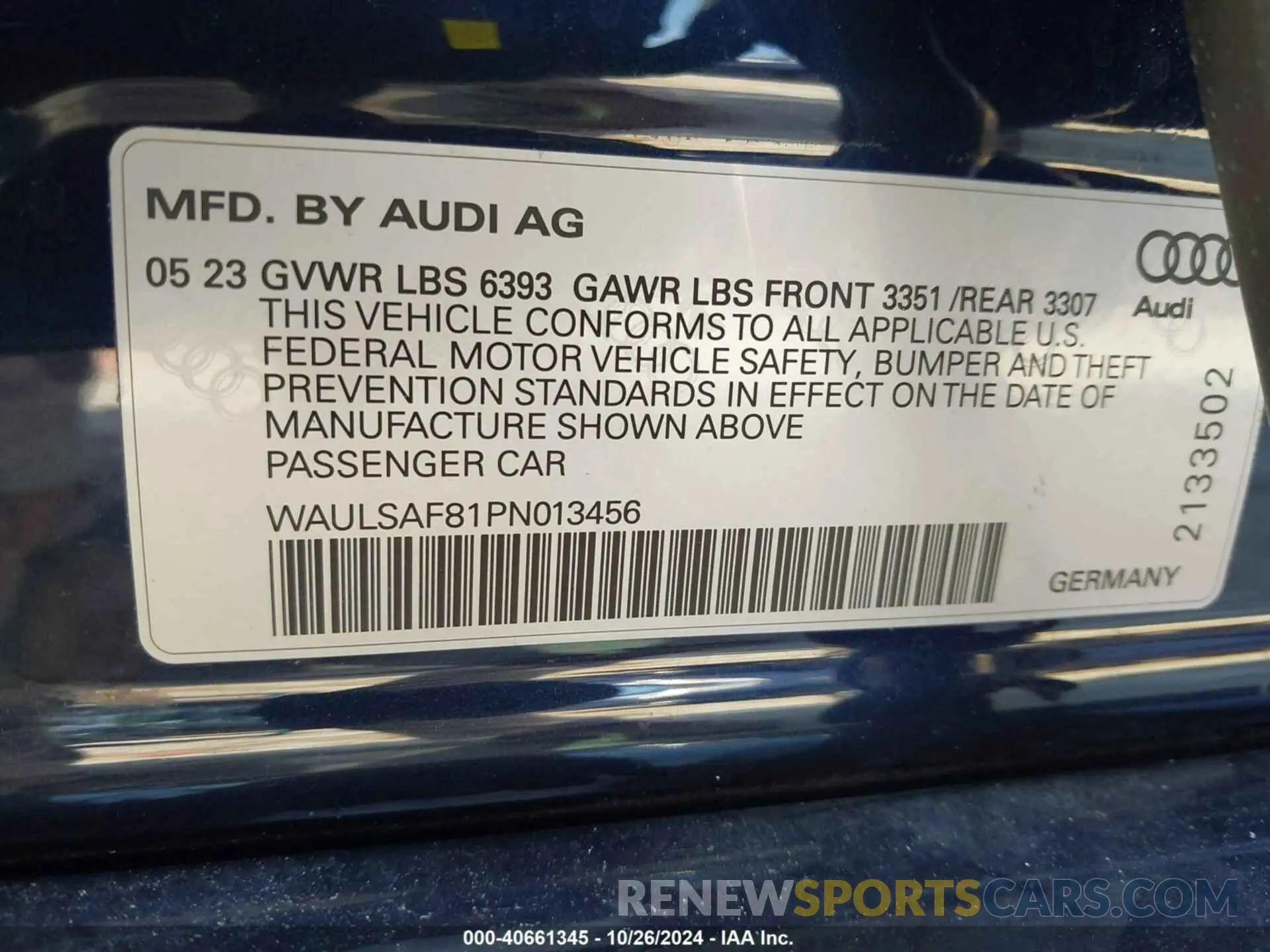 9 Photograph of a damaged car WAULSAF81PN013456 AUDI S8 2023