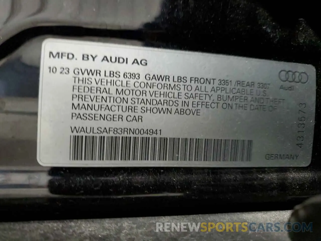 12 Photograph of a damaged car WAULSAF83RN004941 AUDI S8 2024