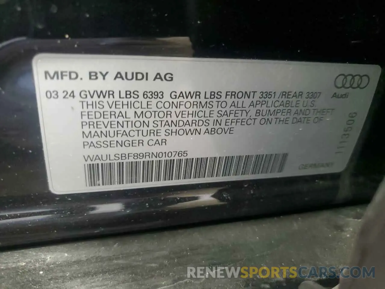 12 Photograph of a damaged car WAULSBF89RN010765 AUDI S8 2024