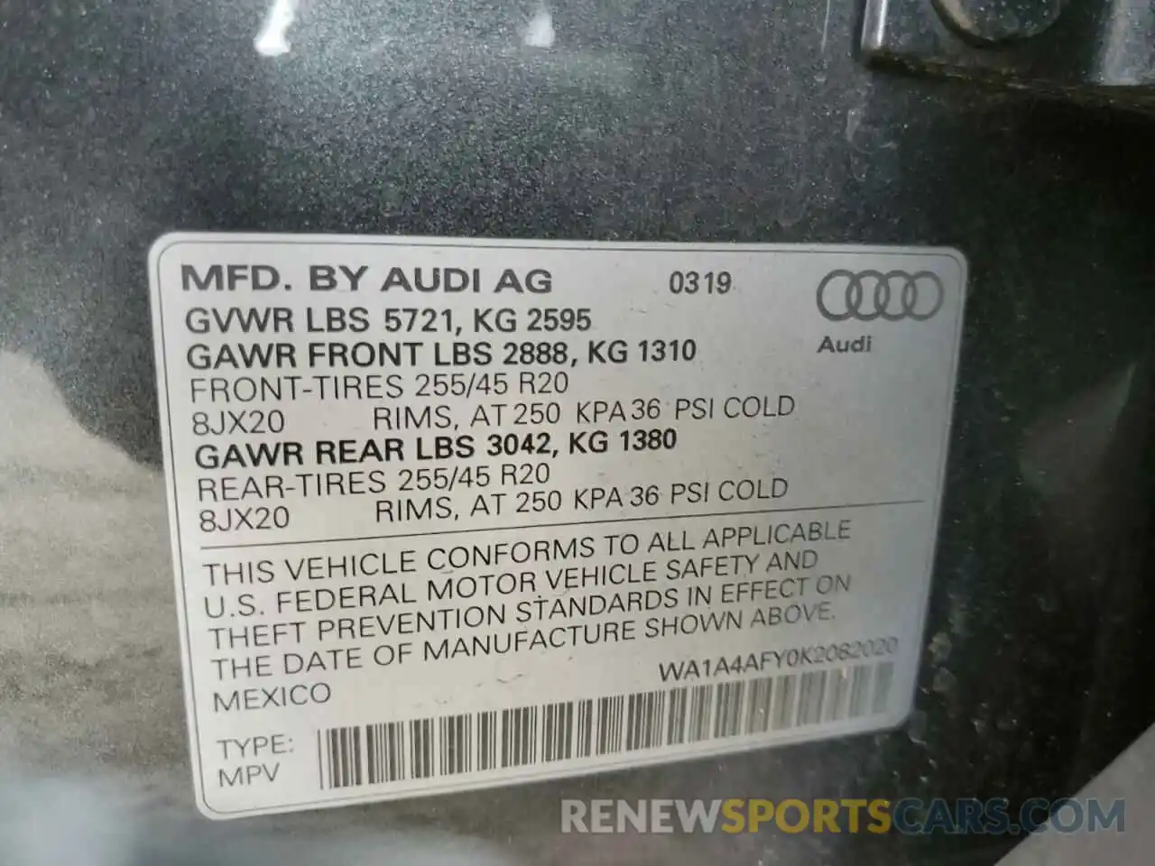 14 Photograph of a damaged car WA1A4AFY0K2082020 AUDI SQ5 2019